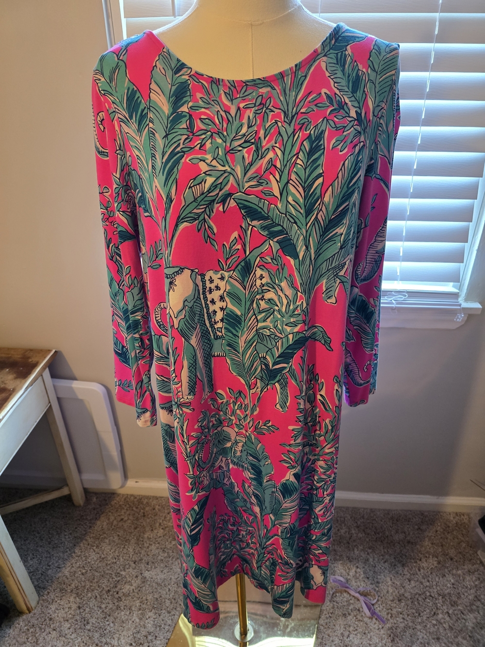 Lilly Pulitzer Hot Pink Tropical Long Sleeve Shift Dress